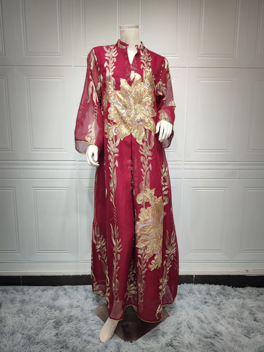 AB056# New burnt flower sequin dress light luxury ladies party dress Muslim abaya women's clothing
