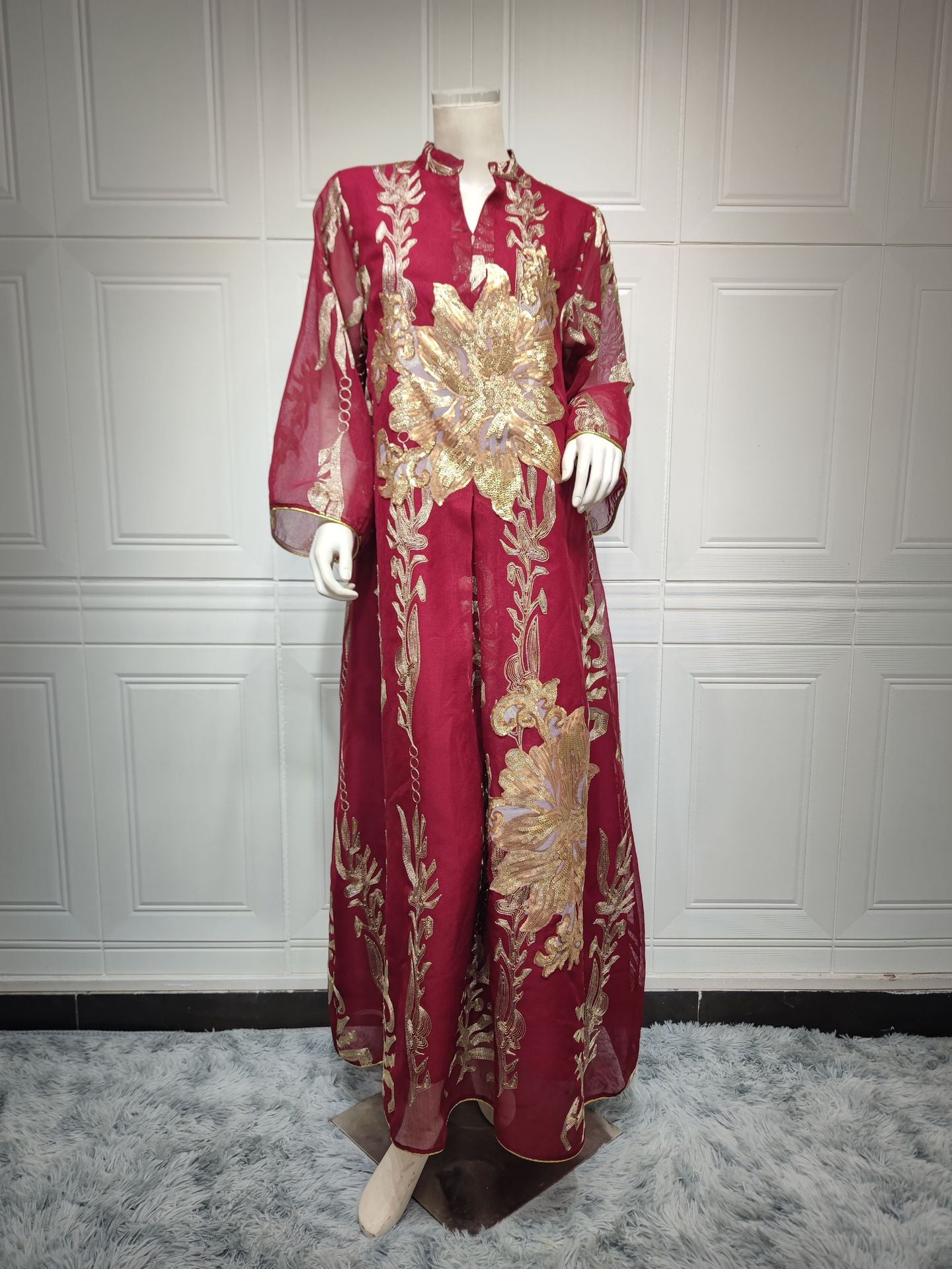 AB056# New burnt flower sequin dress light luxury ladies party dress Muslim abaya women's clothing
