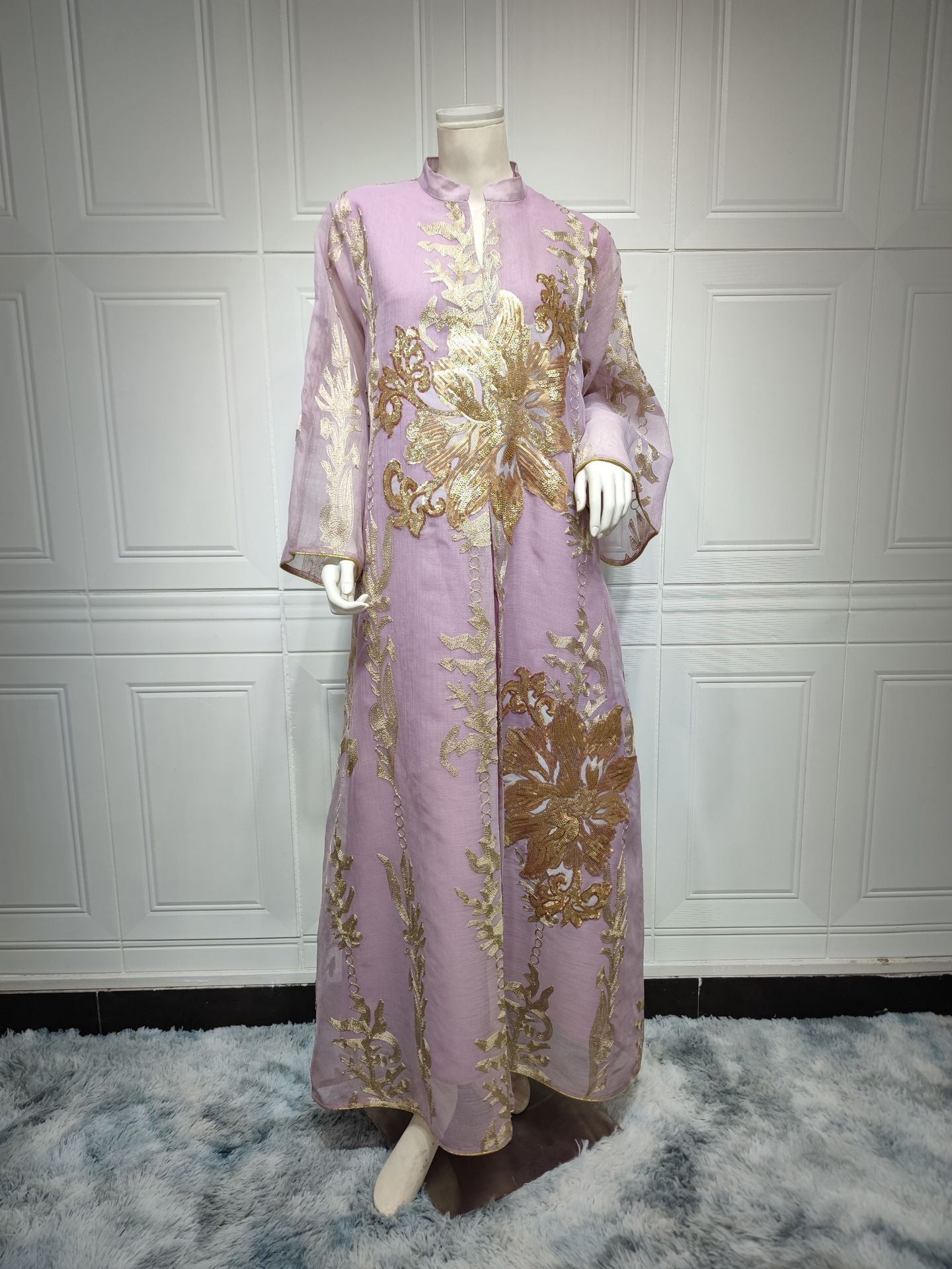 AB056# New burnt flower sequin dress light luxury ladies party dress Muslim abaya women's clothing