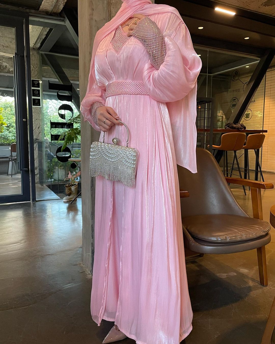 1013#4PCS Modesty hot selling shiny silky muslim islamic clothing abaya set with matching scarf
