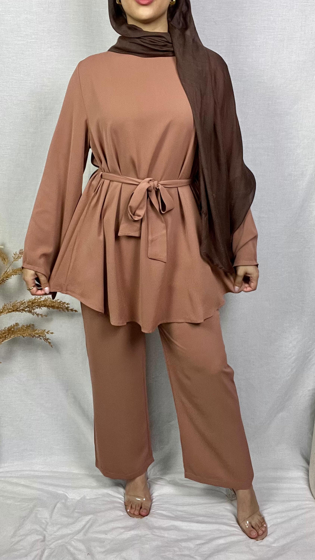 2272# Solid color popular office sets long sleeve blouse loose wide leg pant 2 pieces sets