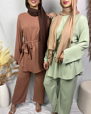 2272# Solid color popular office sets long sleeve blouse loose wide leg pant 2 pieces sets