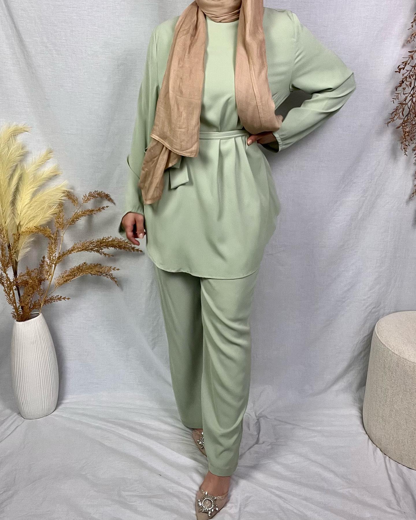 2272# Solid color popular office sets long sleeve blouse loose wide leg pant 2 pieces sets
