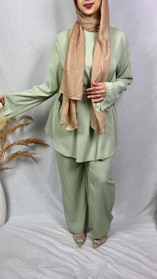 2272# Solid color popular office sets long sleeve blouse loose wide leg pant 2 pieces sets