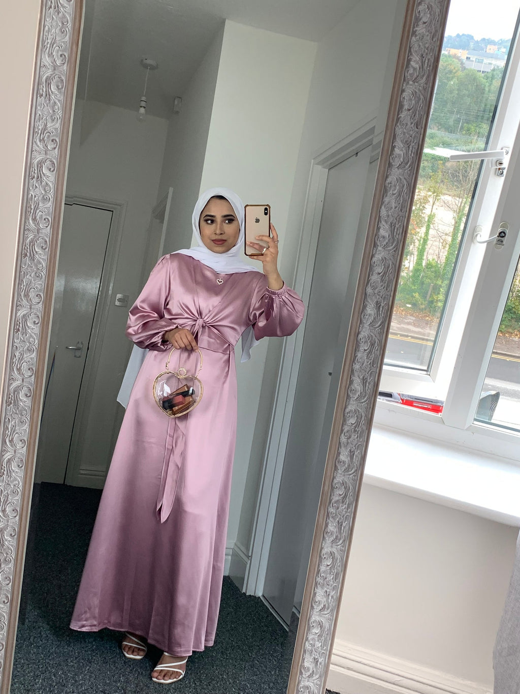 1433#Fancy women  muslim dresses long sleeves maxi satin dress abaya