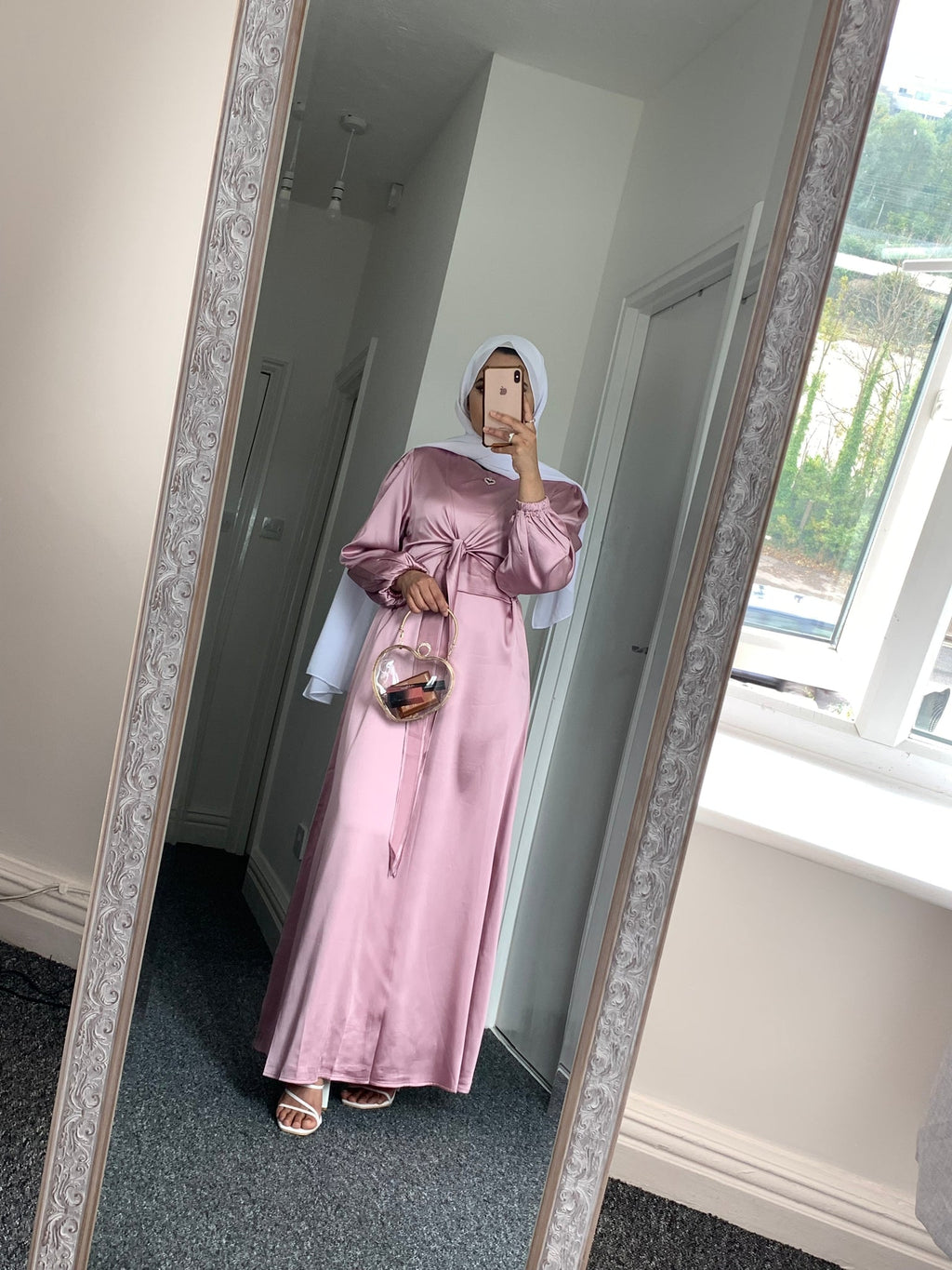 1433#Fancy women  muslim dresses long sleeves maxi satin dress abaya