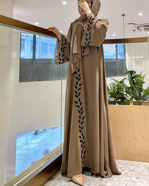 1007#2024 New Fashion Embrodery Chiffon Long Maxi Dress Abaya with Scarf