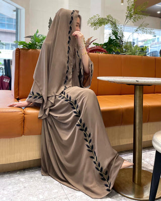 1007#2024 New Fashion Embrodery Chiffon Long Maxi Dress Abaya with Scarf