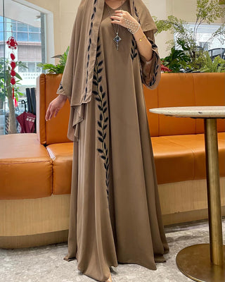 1007#2024 New Fashion Embrodery Chiffon Long Maxi Dress Abaya with Scarf