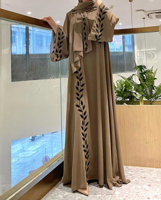 1007#2024 New Fashion Embrodery Chiffon Long Maxi Dress Abaya with Scarf