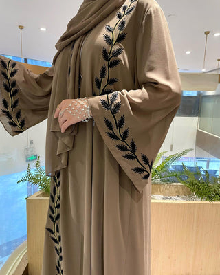 1007#2024 New Fashion Embrodery Chiffon Long Maxi Dress Abaya with Scarf