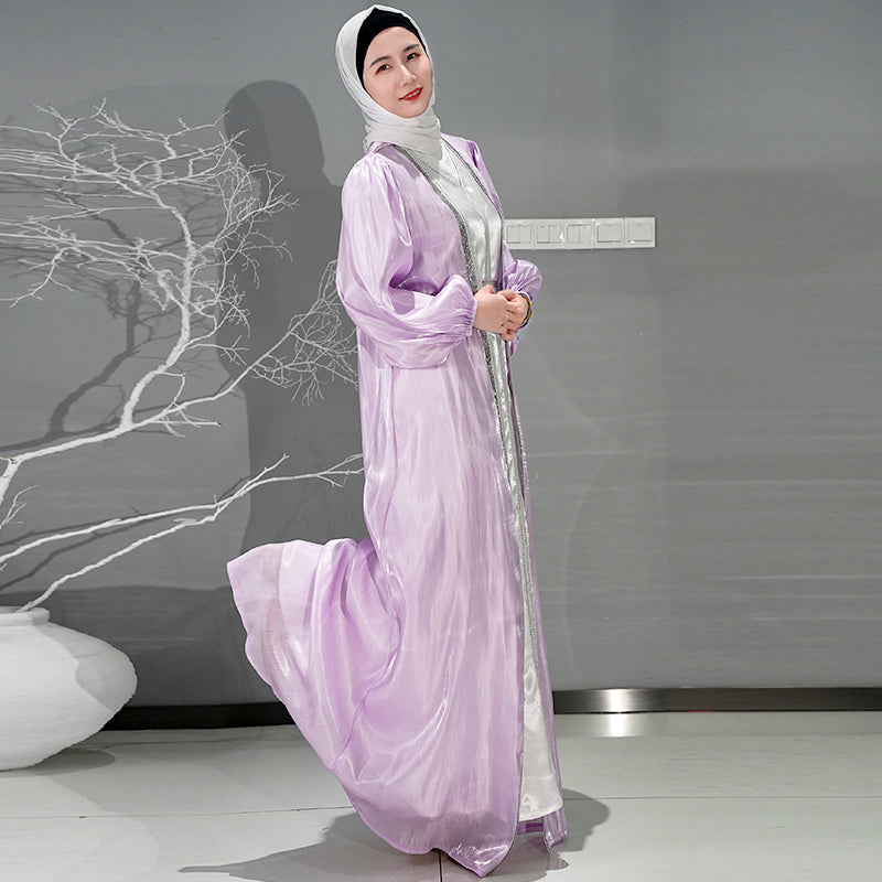 1266#2 piece elegant modest Muslim women white dinner party evening kaftan dresses