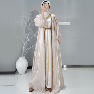 1266#2 piece elegant modest Muslim women white dinner party evening kaftan dresses