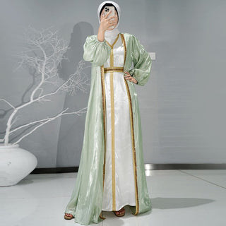 1266#2 piece elegant modest Muslim women white dinner party evening kaftan dresses