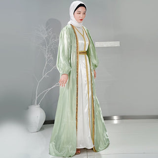 1266#2 piece elegant modest Muslim women white dinner party evening kaftan dresses