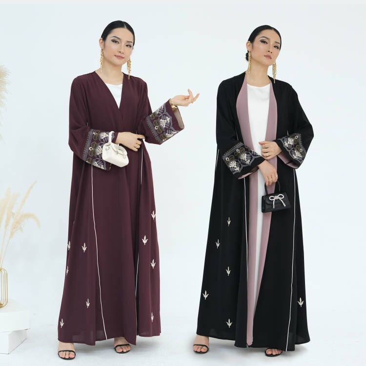 1843#New Embroidery Modest Open Abaya Cardigan Women Muslim Dress Islamic Womens Clothing