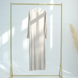 1933#2025 New Cotton Spandex Bodycon Inner Dress Abaya Women Muslim Dress Round Neck Long Sleeves Stretchy Women Dresses