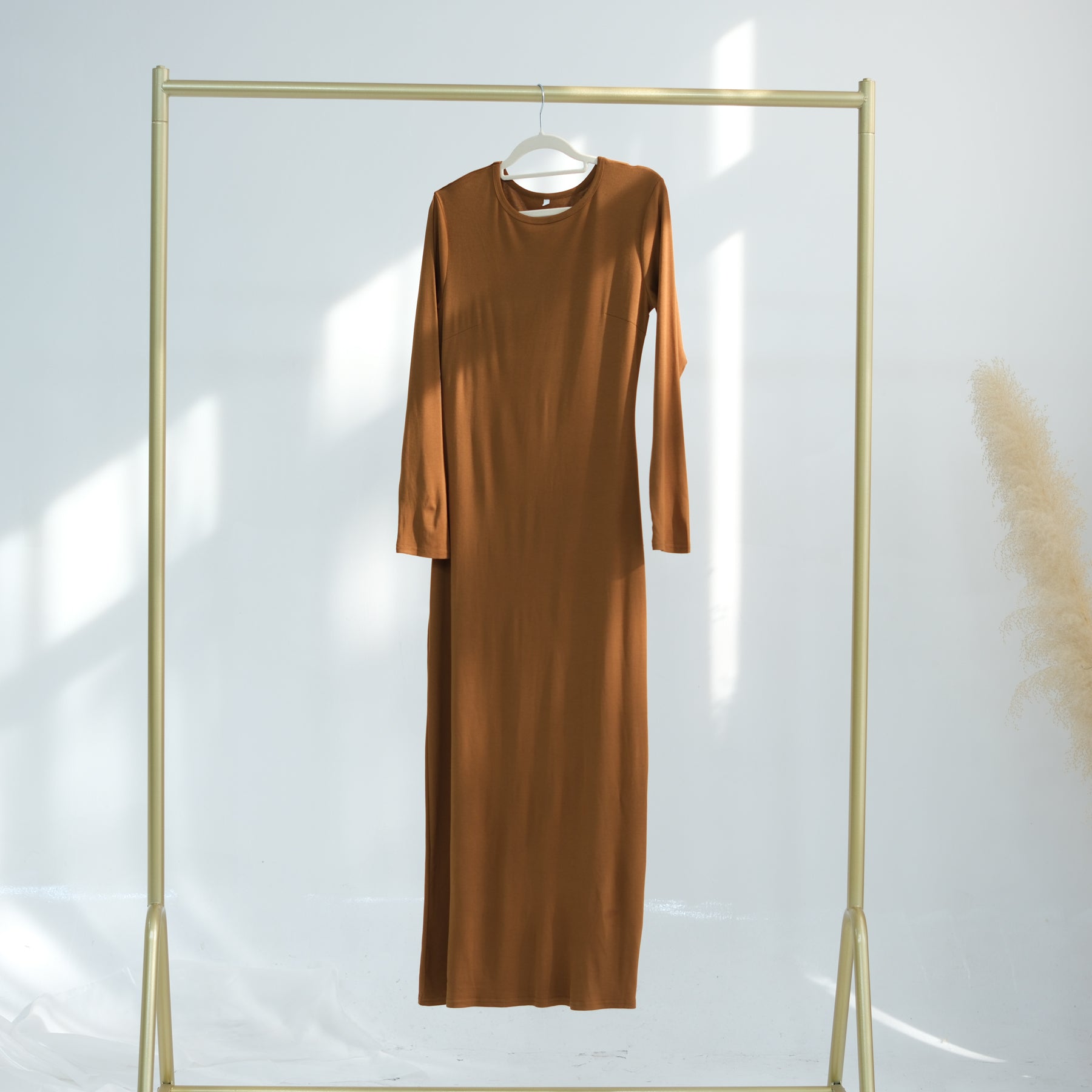 1933#2025 New Cotton Spandex Bodycon Inner Dress Abaya Women Muslim Dress Round Neck Long Sleeves Stretchy Women Dresses