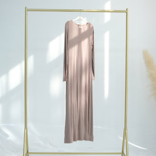 1933#2025 New Cotton Spandex Bodycon Inner Dress Abaya Women Muslim Dress Round Neck Long Sleeves Stretchy Women Dresses