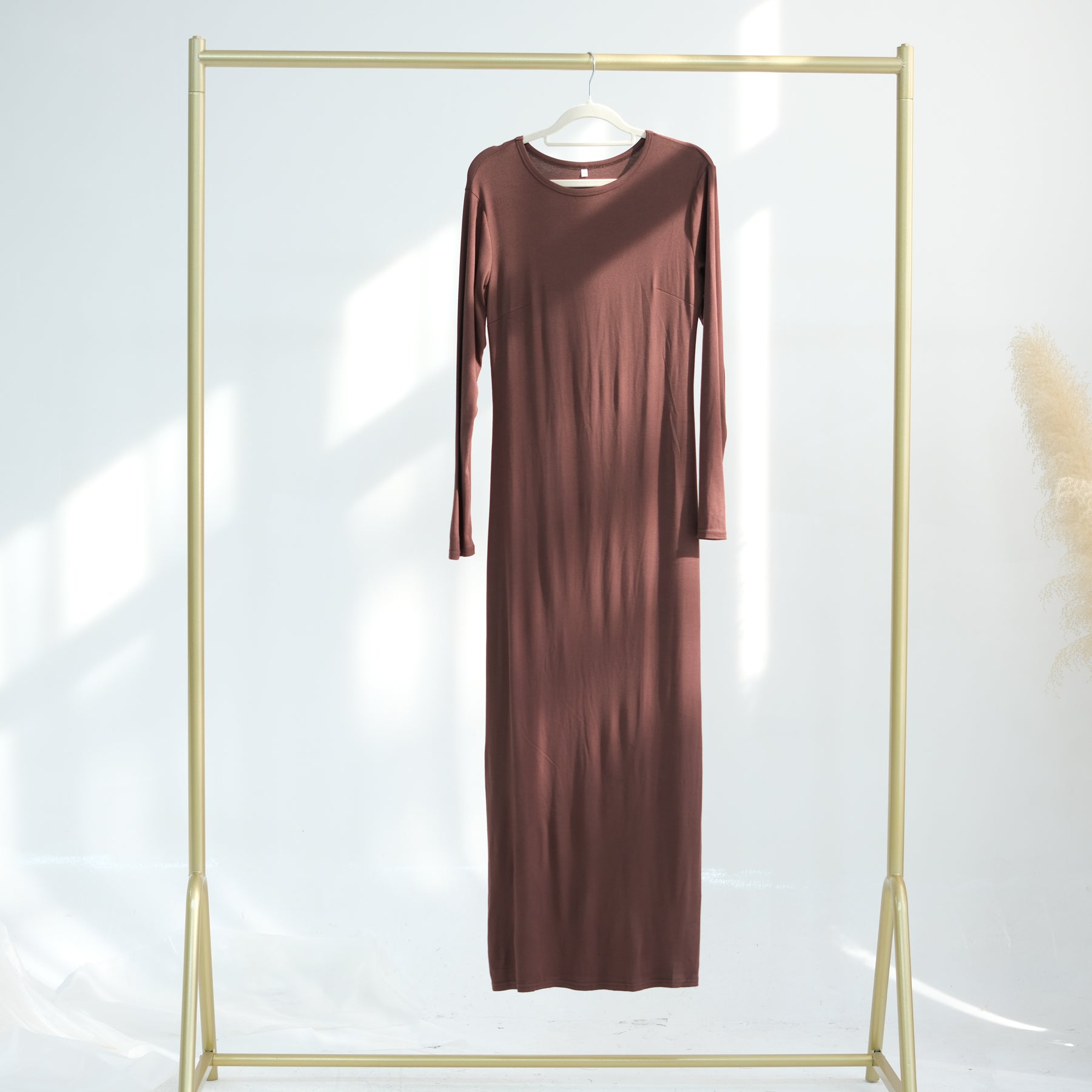 1933#2025 New Cotton Spandex Bodycon Inner Dress Abaya Women Muslim Dress Round Neck Long Sleeves Stretchy Women Dresses