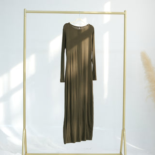 1933#2025 New Cotton Spandex Bodycon Inner Dress Abaya Women Muslim Dress Round Neck Long Sleeves Stretchy Women Dresses