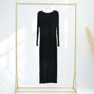 1933#2025 New Cotton Spandex Bodycon Inner Dress Abaya Women Muslim Dress Round Neck Long Sleeves Stretchy Women Dresses