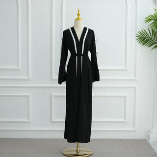 1033#EID Ramadan Modest Muslim Women's Abaya Dress Solid Color Bow Sleeves Cardigan Open Kimono