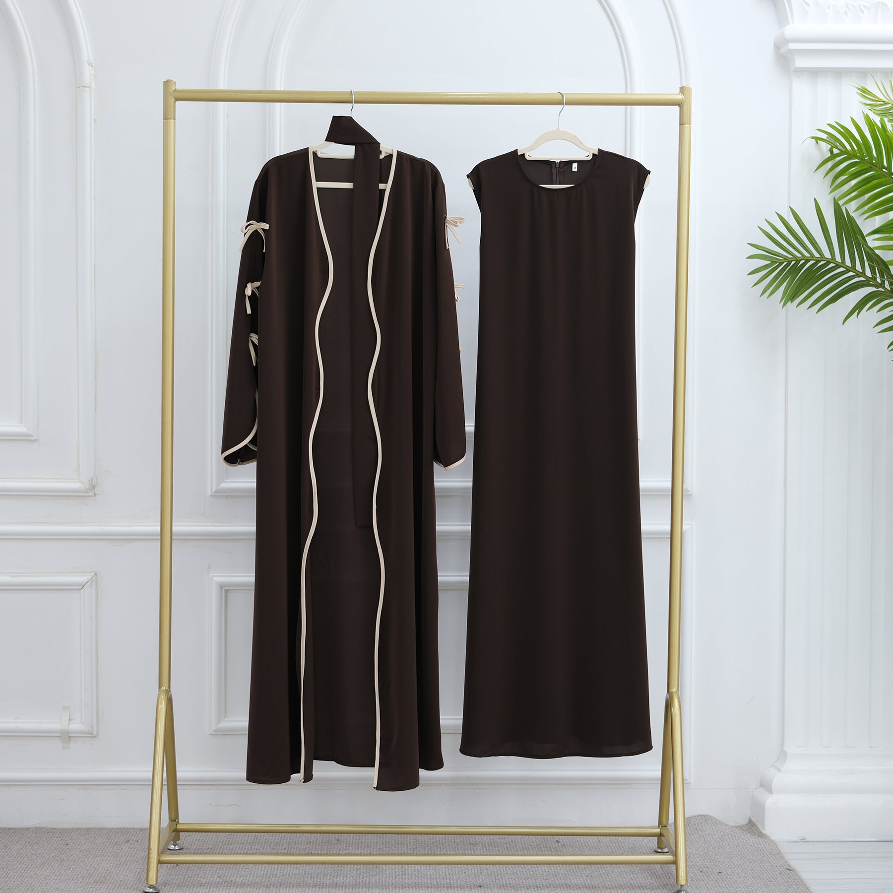 1962#Abaya Cardigan for Women Dubai Islamic Clothing with Nida Wave Bowknot Open Design for Summer Abaya