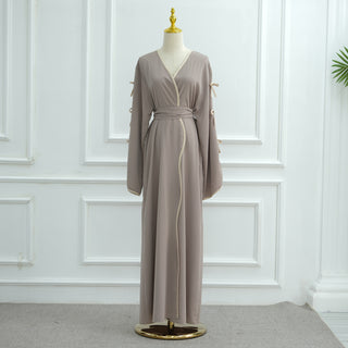 1962#Abaya Cardigan for Women Dubai Islamic Clothing with Nida Wave Bowknot Open Design for Summer Abaya