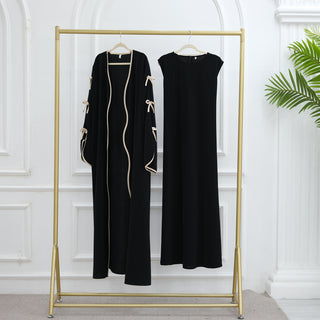 1962#Abaya Cardigan for Women Dubai Islamic Clothing with Nida Wave Bowknot Open Design for Summer Abaya