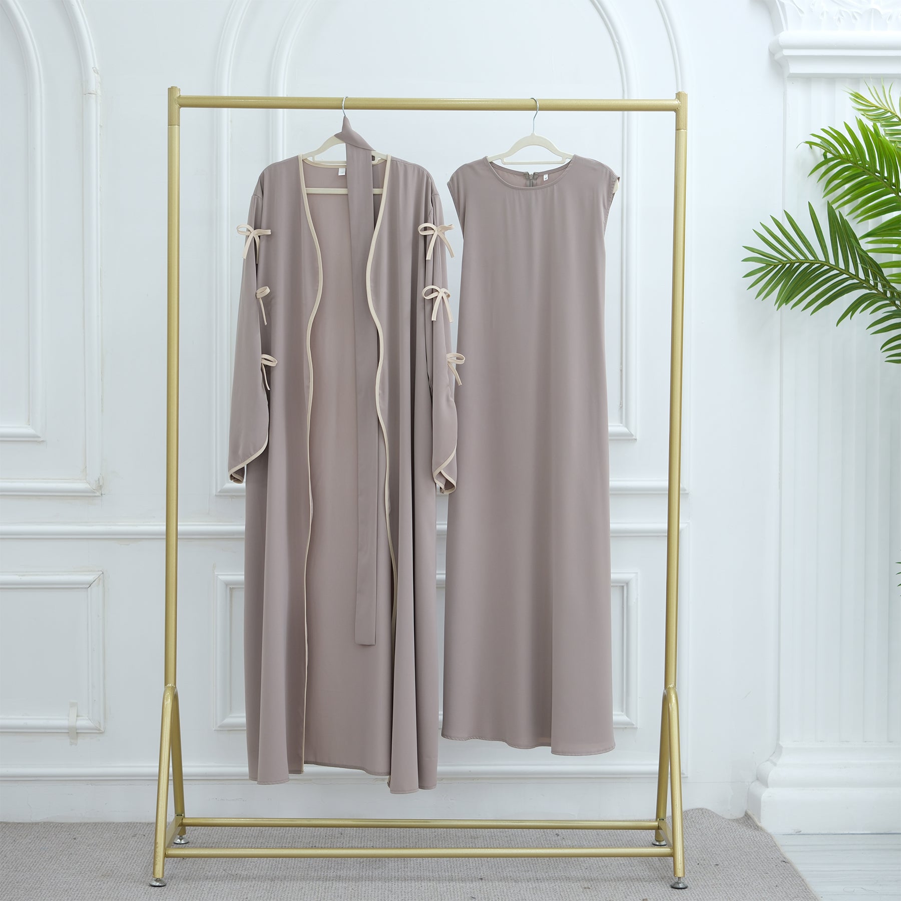 1962#Abaya Cardigan for Women Dubai Islamic Clothing with Nida Wave Bowknot Open Design for Summer Abaya
