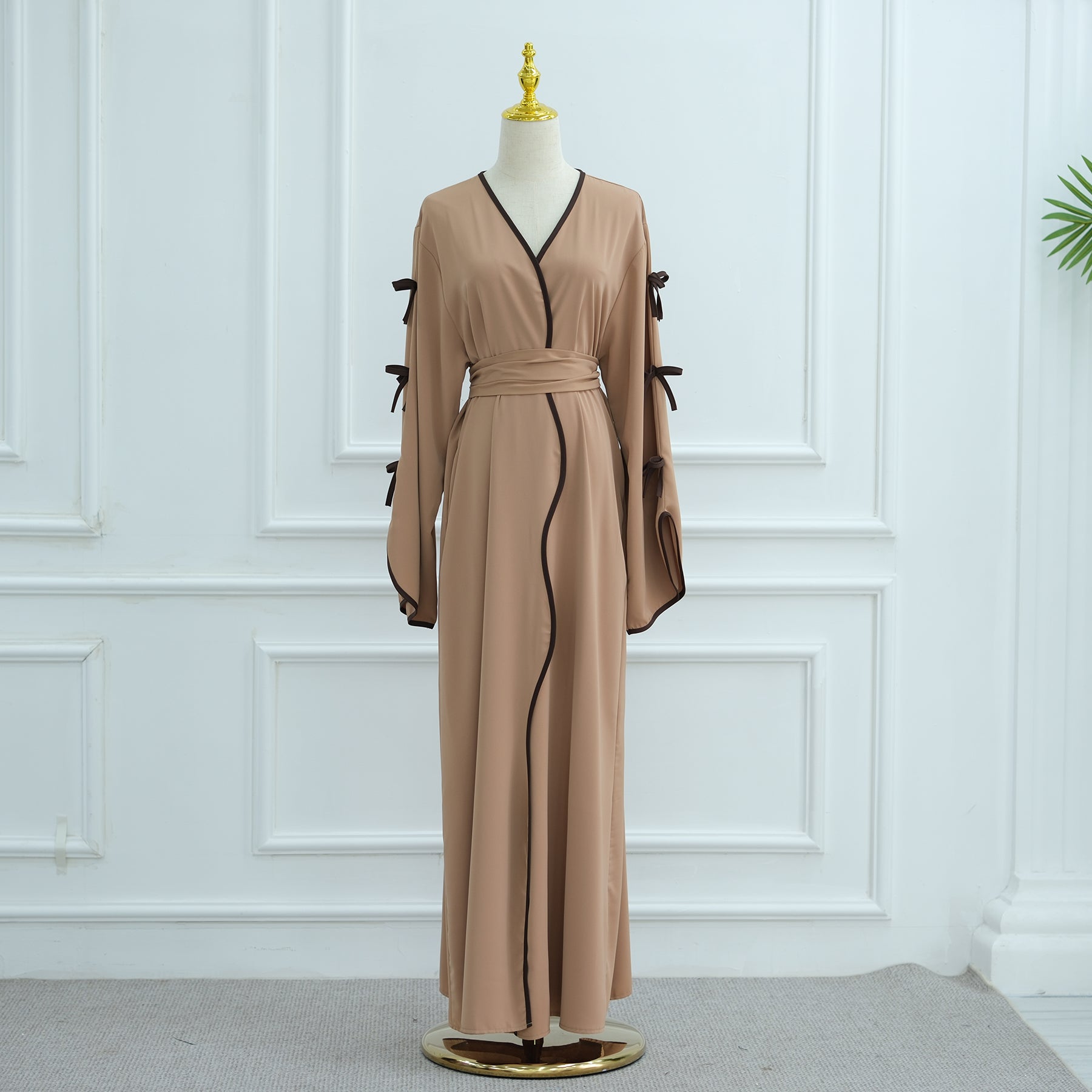 1962#Abaya Cardigan for Women Dubai Islamic Clothing with Nida Wave Bowknot Open Design for Summer Abaya