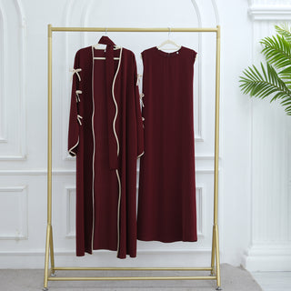 1962#Abaya Cardigan for Women Dubai Islamic Clothing with Nida Wave Bowknot Open Design for Summer Abaya