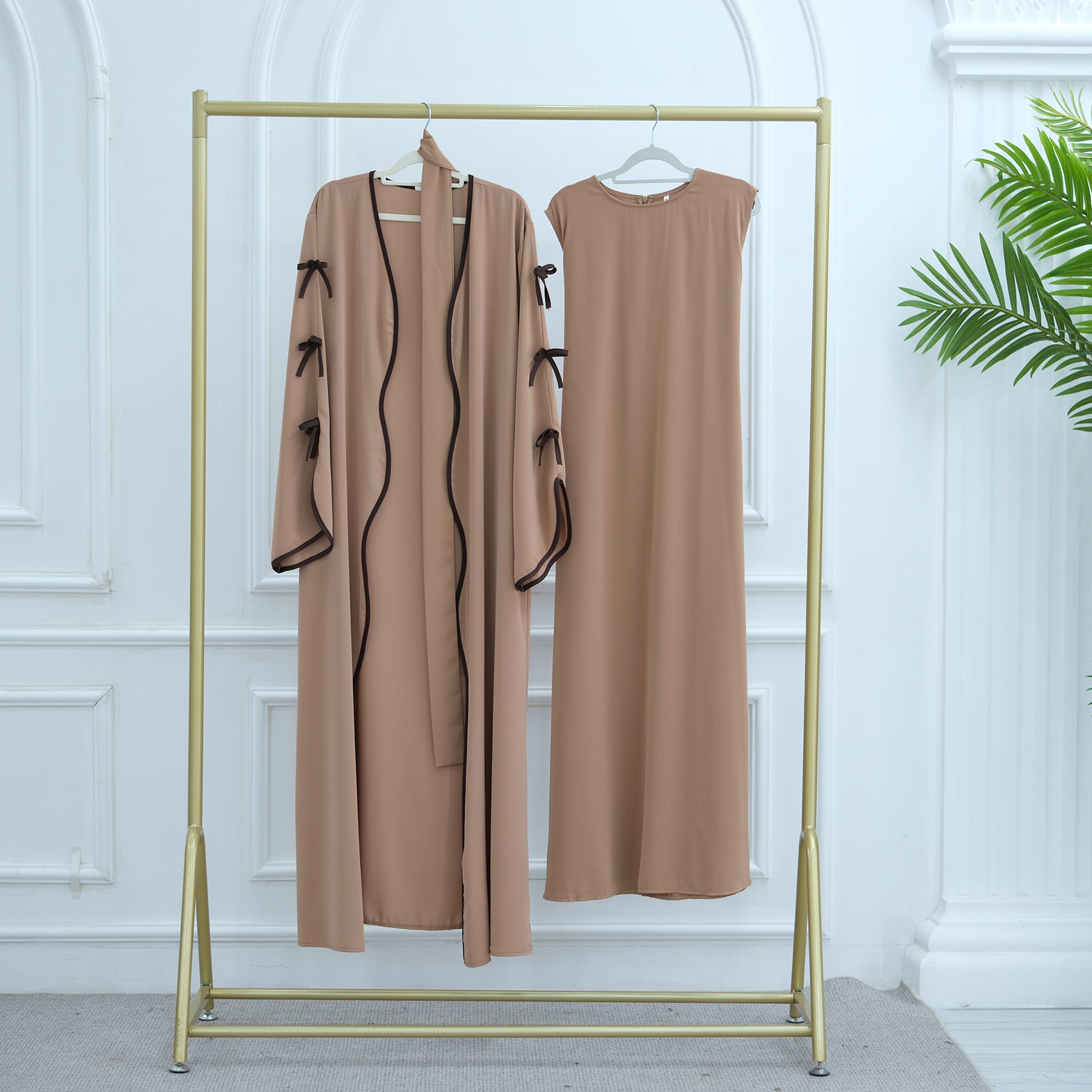 1962#Abaya Cardigan for Women Dubai Islamic Clothing with Nida Wave Bowknot Open Design for Summer Abaya