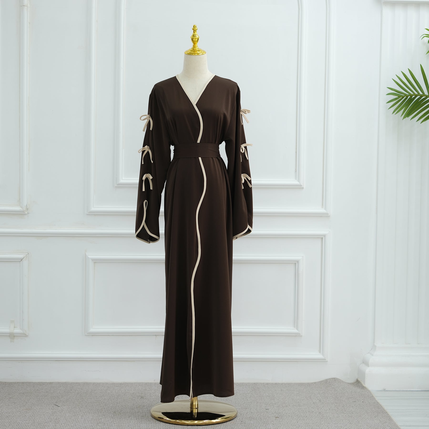 1962#Abaya Cardigan for Women Dubai Islamic Clothing with Nida Wave Bowknot Open Design for Summer Abaya