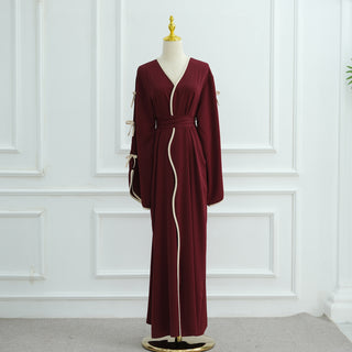 1962#Abaya Cardigan for Women Dubai Islamic Clothing with Nida Wave Bowknot Open Design for Summer Abaya