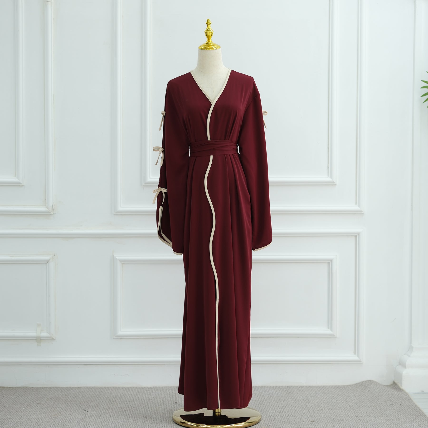 1962#Abaya Cardigan for Women Dubai Islamic Clothing with Nida Wave Bowknot Open Design for Summer Abaya