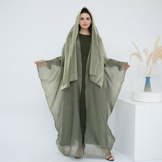 1026#2pc Set with Hijab Summer Kimono Open Kaftan Cardigan Modest Evening Party Dress Abaya