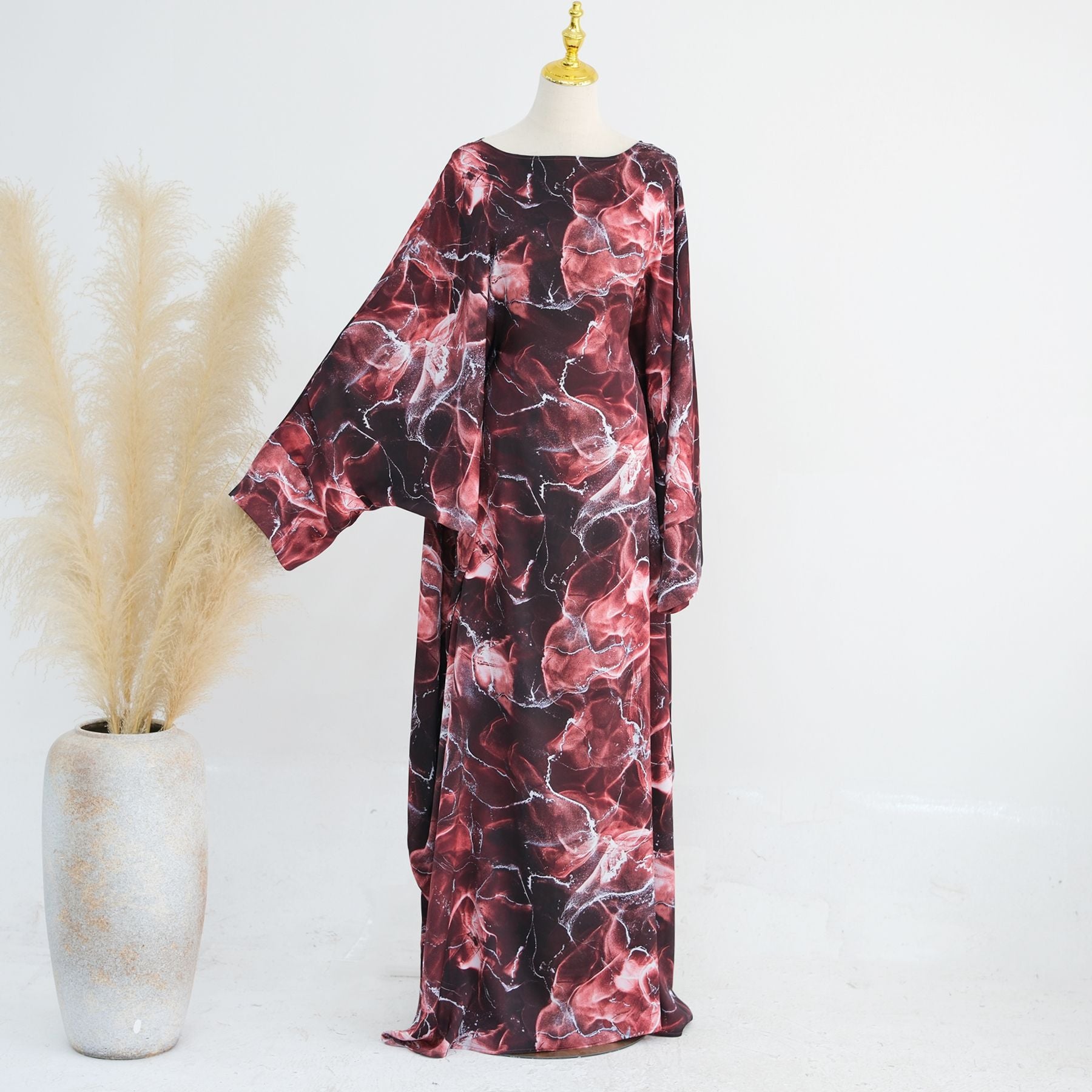 1967#New Fashion Ink Wash Printing Kaftan Abaya Closed Abaya Women Muslim Dress Islamic Clothing