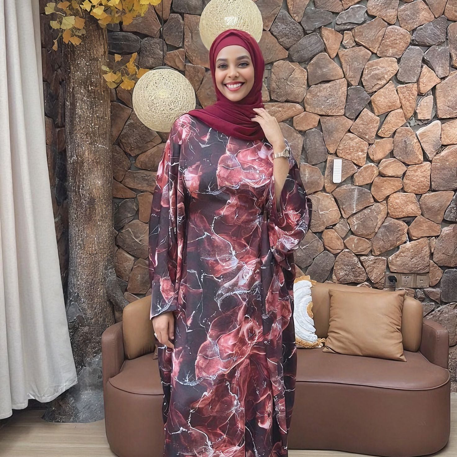 1967#New Fashion Ink Wash Printing Kaftan Abaya Closed Abaya Women Muslim Dress Islamic Clothing
