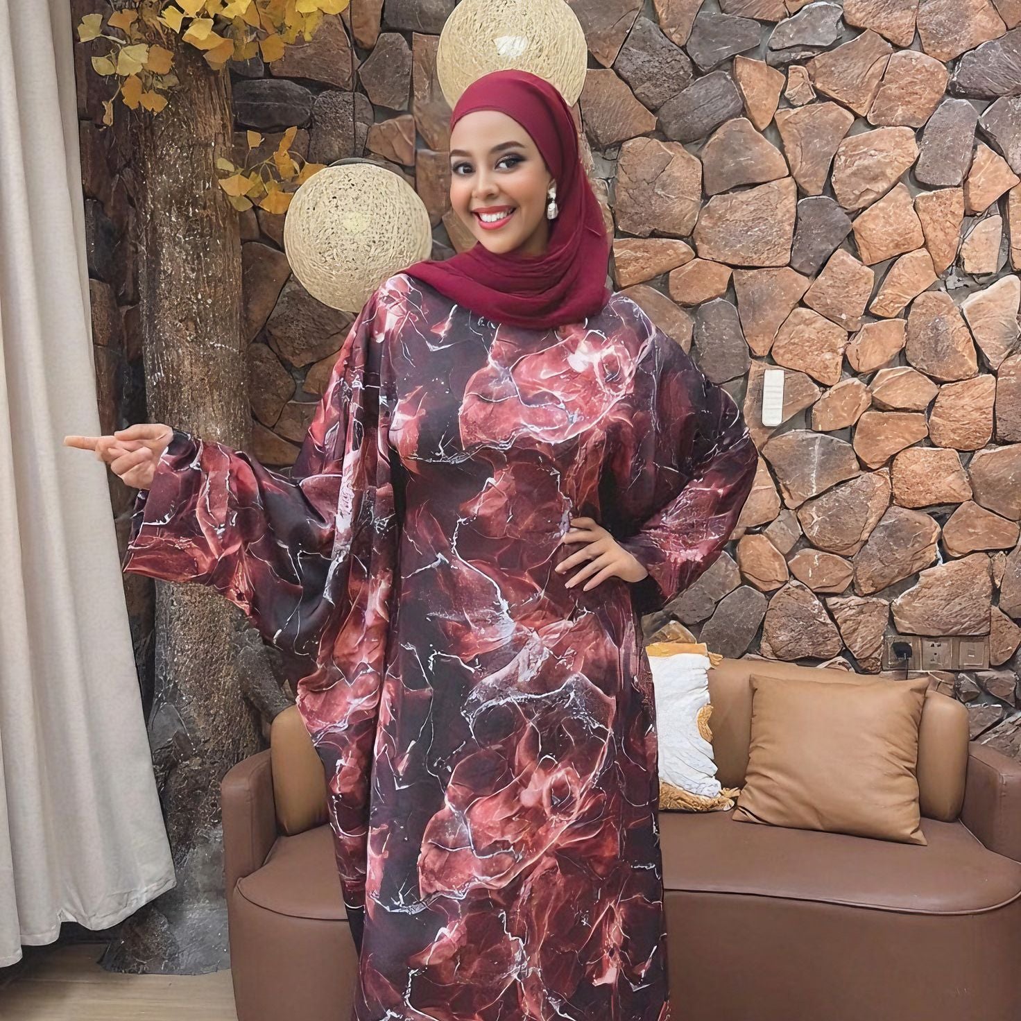 1967#New Fashion Ink Wash Printing Kaftan Abaya Closed Abaya Women Muslim Dress Islamic Clothing