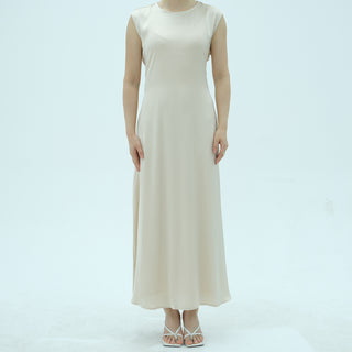 1996#2025 Women's Modest Sleeveless Satin Abaya Dress Basic Inner Slip Back Drawstring Belt Traditional Muslim Clothing