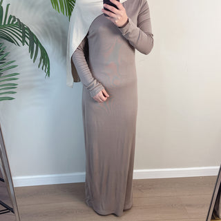 1933#2025 New Cotton Spandex Bodycon Inner Dress Abaya Women Muslim Dress Round Neck Long Sleeves Stretchy Women Dresses