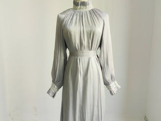 1690#2025 Modest Abaya Women's Dresses Shiny Party Wear Abaya Women Muslim Dress With Lining