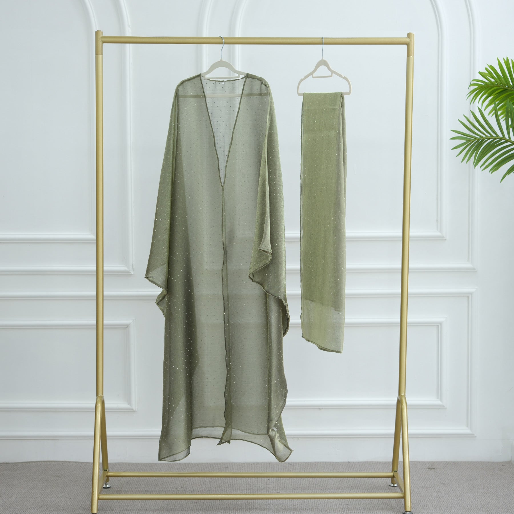 1026#2pc Set with Hijab Summer Kimono Open Kaftan Cardigan Modest Evening Party Dress Abaya