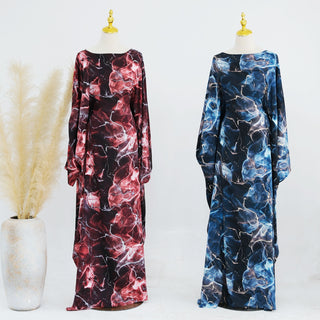 1967#New Fashion Ink Wash Printing Kaftan Abaya Closed Abaya Women Muslim Dress Islamic Clothing
