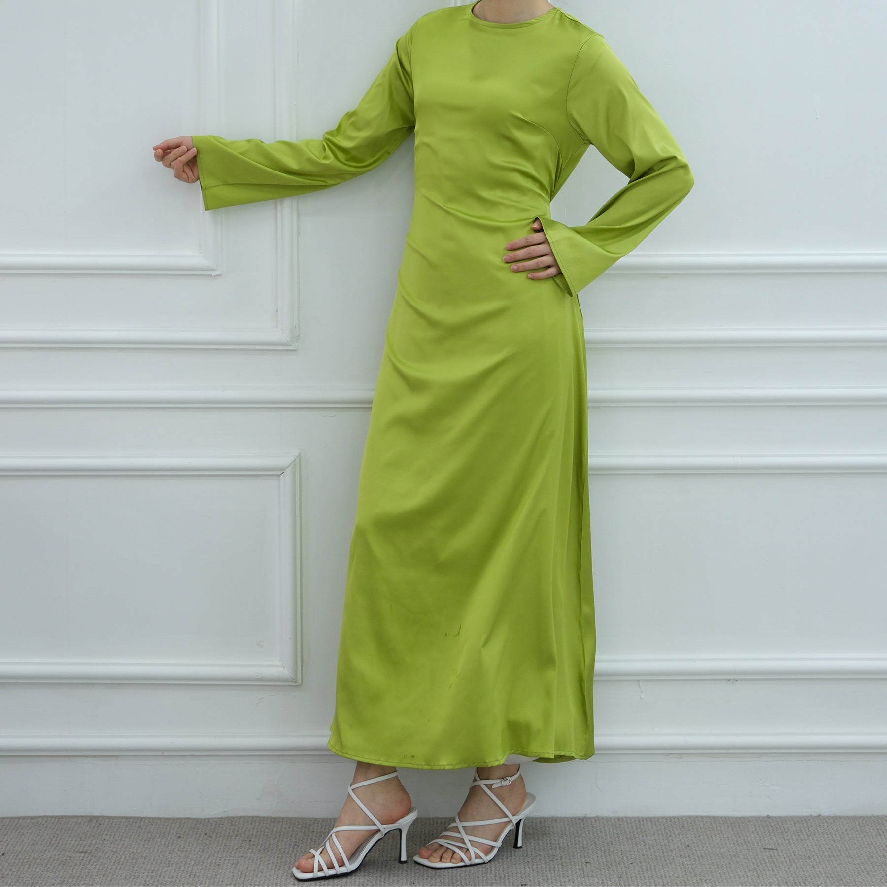 1065#2025 Islamic Clothing Modest Satin Closed Abaya Women Muslim Dress Long Sleeve Maxi Dress Inner Women's Dresses