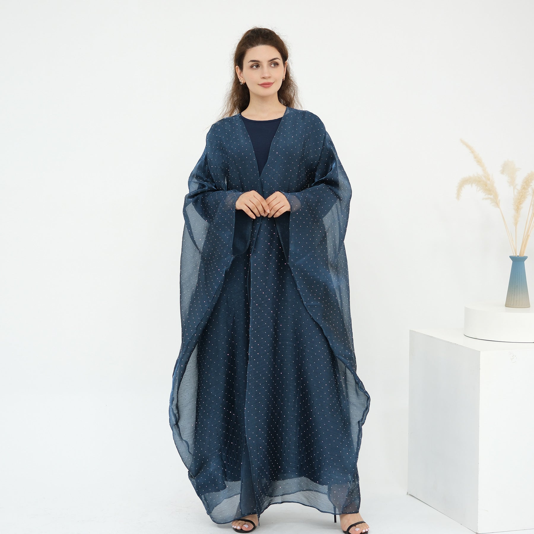1026#2pc Set with Hijab Summer Kimono Open Kaftan Cardigan Modest Evening Party Dress Abaya