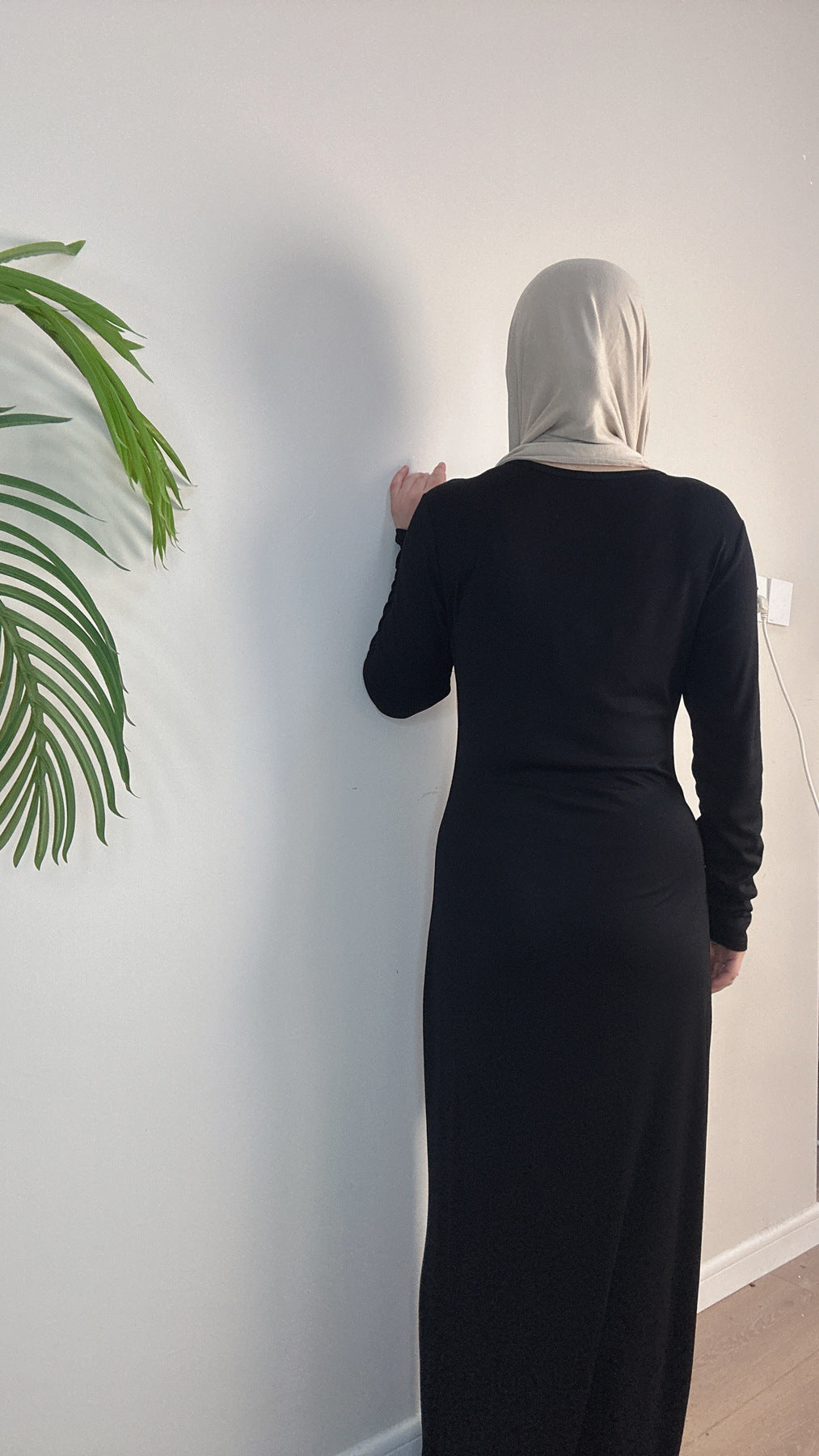 1933#2025 New Cotton Spandex Bodycon Inner Dress Abaya Women Muslim Dress Round Neck Long Sleeves Stretchy Women Dresses