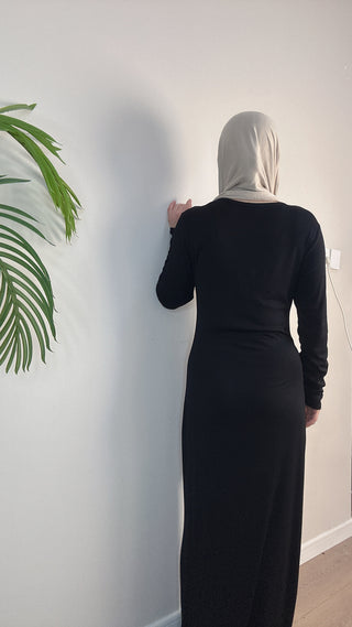 1933#2025 New Cotton Spandex Bodycon Inner Dress Abaya Women Muslim Dress Round Neck Long Sleeves Stretchy Women Dresses